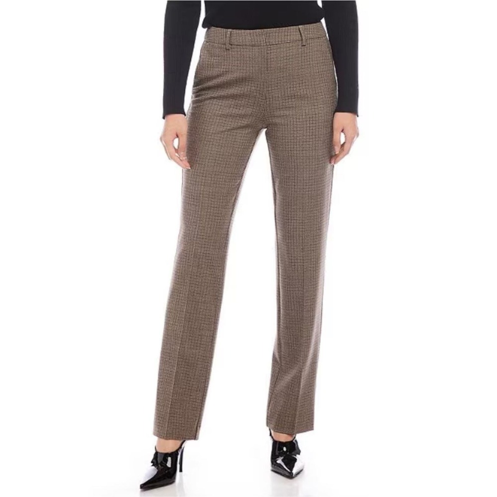 Karen Kane Dandy Girl Plaid Trouser Women 6 Brown Check Straight Leg Workwear